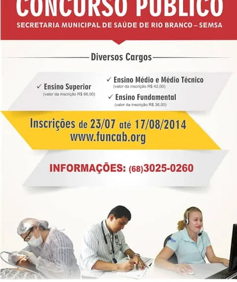 Prefeitura de Rio Branco abre edital para concurso na Secretaria de Saúde