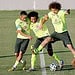 Neymar, Marcelo e David Luiz
brincam com a bola no aquecimento