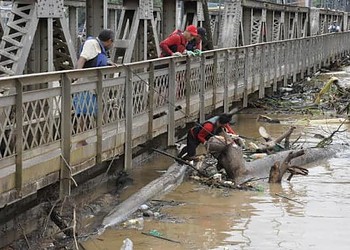 Homens do Deracre se arriscam para retirar balseiros das pontes