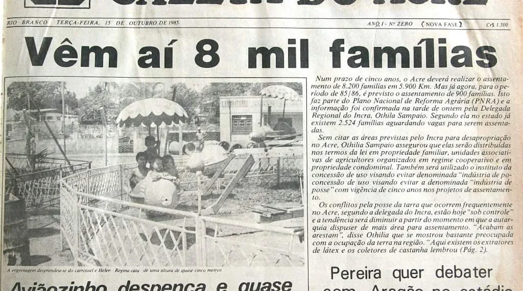 Na primeira edição, em outubro de 1985, o jornal ainda se chamava A GAZETA do Acre. (Foto: Arquivo Jornal A GAZETA)