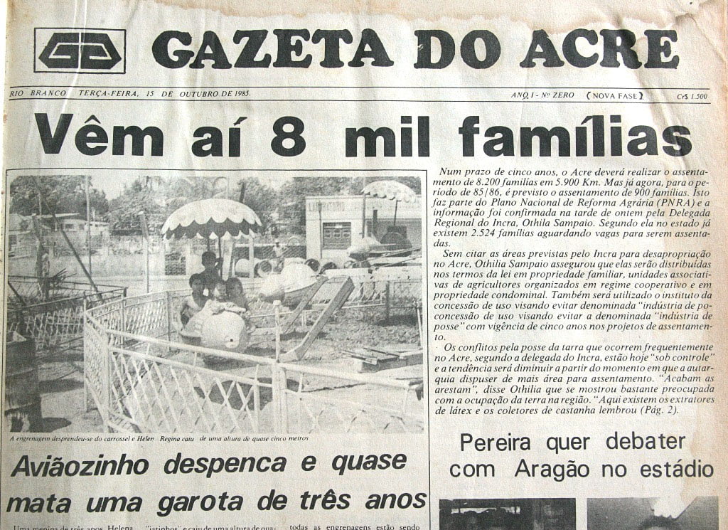 Na primeira edição, em outubro de 1985, o jornal ainda se chamava A GAZETA do Acre. (Foto: Arquivo Jornal A GAZETA)