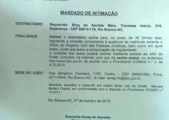 Blogueiros receberam intimações como a da imagem