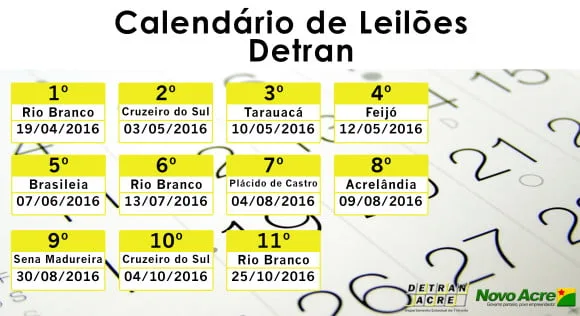 Detran do Acre divulga o calendário de leilões de veículos para 2016