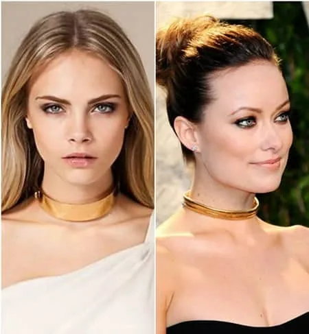 Metal chokers: as celebs já estão apostando na volta da gargantilha. O foco desses acessórios é valorizar o pescoço e o colo