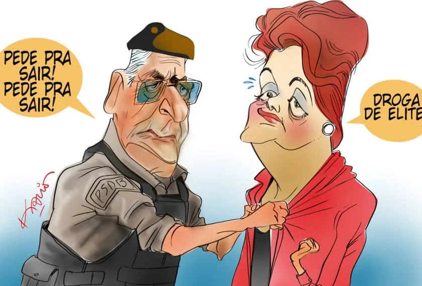 Charge, FHC de Capital Nascimento falando para Dilma pedir para sair, fazendo alusão ao filme Tropa de Elite.
Crédito:Kacio Pacheco/Metrópoles