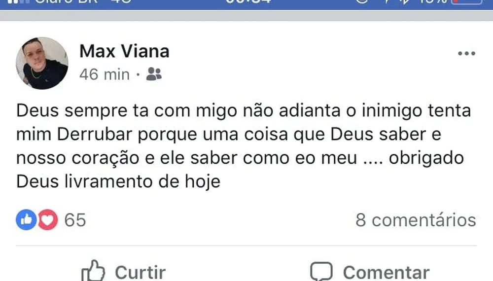 Após fugir da polícia, investigado por tráfico de drogas posta mensagem no Facebook: ‘obrigado Deus’