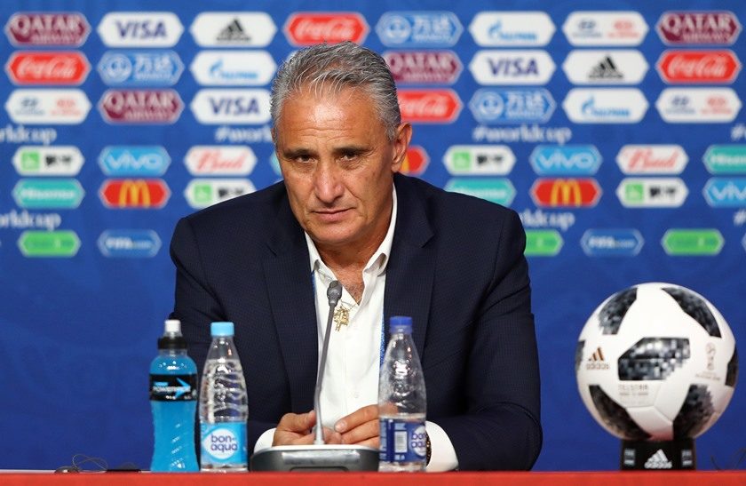 SAINT PETERSBURG, RUSSIA - JUNE 22:  Tite, Head coach of Brazil talks to the media during a press conference after the 2018 FIFA World Cup Russia group E match between Brazil and Costa Rica at Saint Petersburg Stadium on June 22, 2018 in Saint Petersburg, Russia.  (Photo by Jamie Squire - FIFA/FIFA via Getty Images)