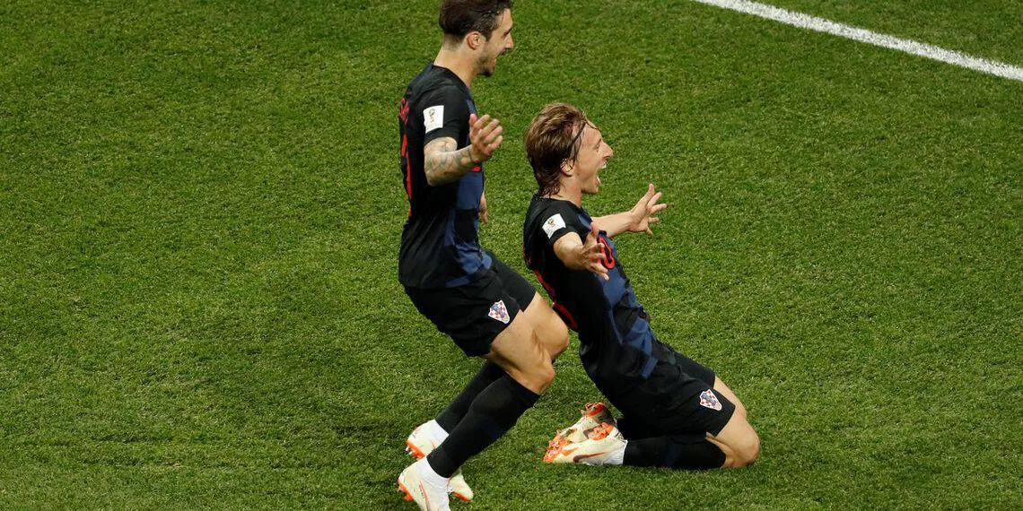 Copa 2018: Argentina e Croácia. Comemoração do segundo gol da Croácia.