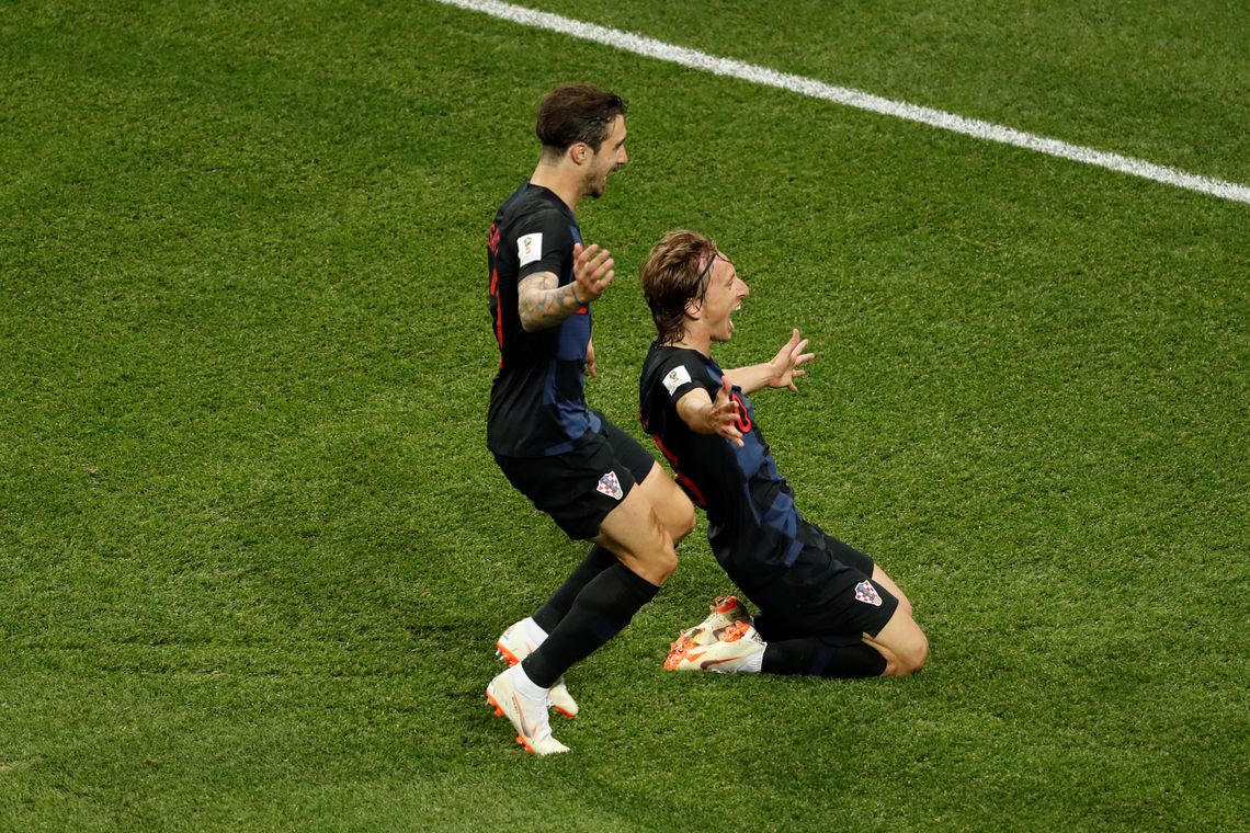 Copa 2018: Argentina e Croácia. Comemoração do segundo gol da Croácia.