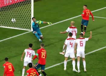 Copa 2018: Espanha e  Marrocos. Iago Aspas, da Espanha, marca o segundo gol da equipe.