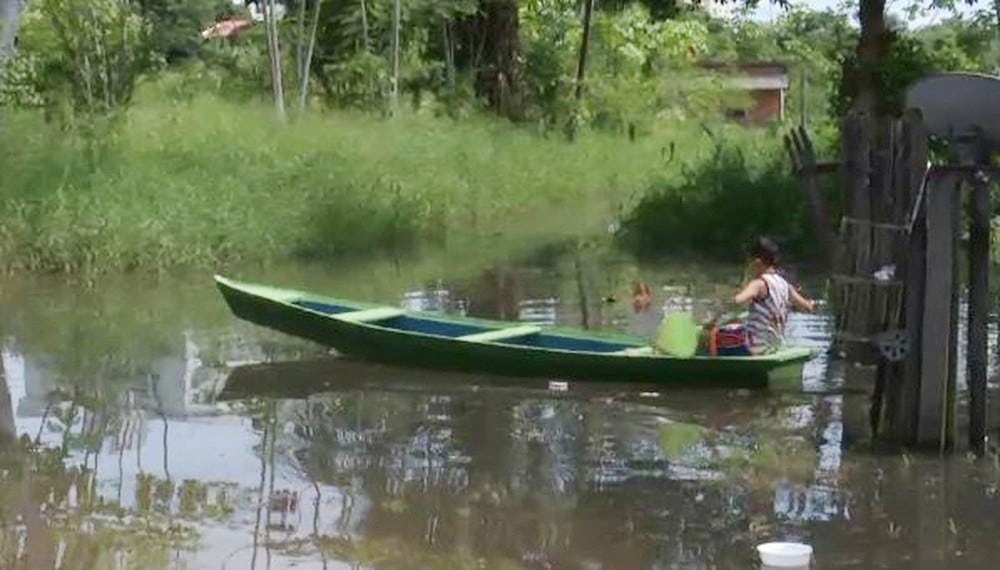 Cinco famílias são retiradas de bairros alagados em Rio Branco no AC — Foto Reprodução Rede Amazônica Acre