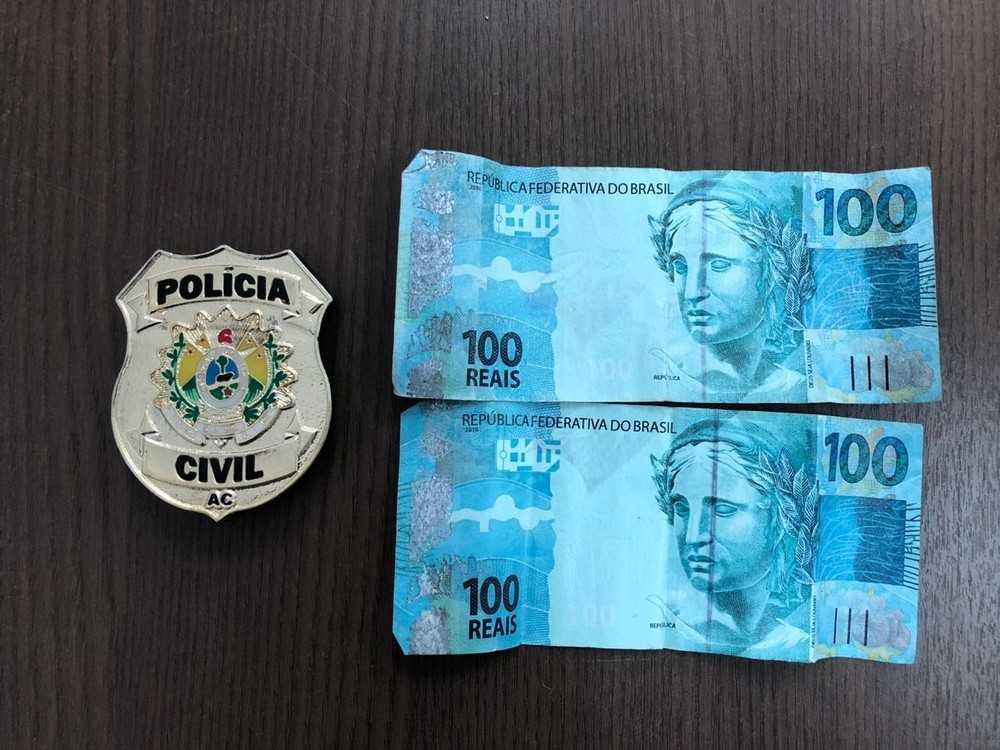 Vítimas que receberam duas notas falsas de R$ 100 acionaram a polícia — Foto Divulgação Polícia Civil do Acre