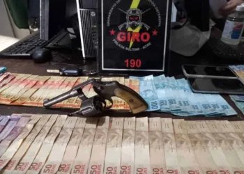 arma de fogo e 12 trouxinhas de cocaína