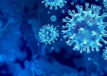 Coronavirus virus outbreak and coronaviruses influenza background as dangerous flu strain cases as a pandemic medical health risk concept with disease cells as a 3D render