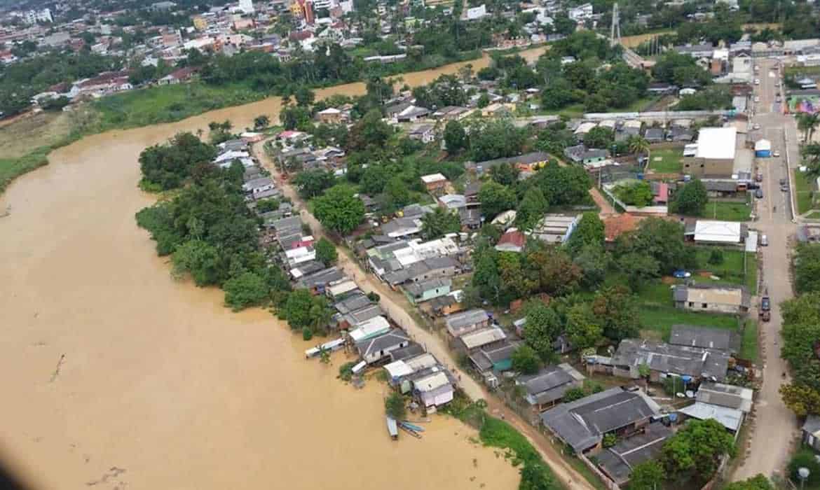 Em Assis Brasil o Rio Acre já baixou mais de 3,5 metros. Agora, a preocupação maior é em Brasileia e Epitaciolândia, pois o nível do rio continua subindo (Divulgação Secom Acre)