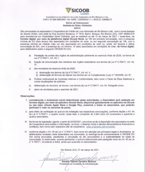 SICOOB - Edital de Convocação - Assembleia Geral