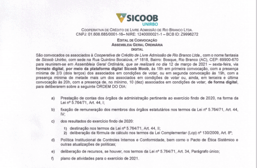 SICOOB - Edital de Convocação - Assembleia Geral