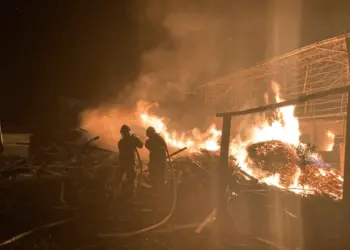 Após 14 horas, incêndio em galpão é combatido , em Sena Madureira