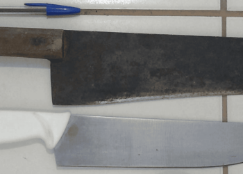 Dupla utilizou facões para ameaçar policiais que cercaram a casa. (Foto: Polícia Civil)