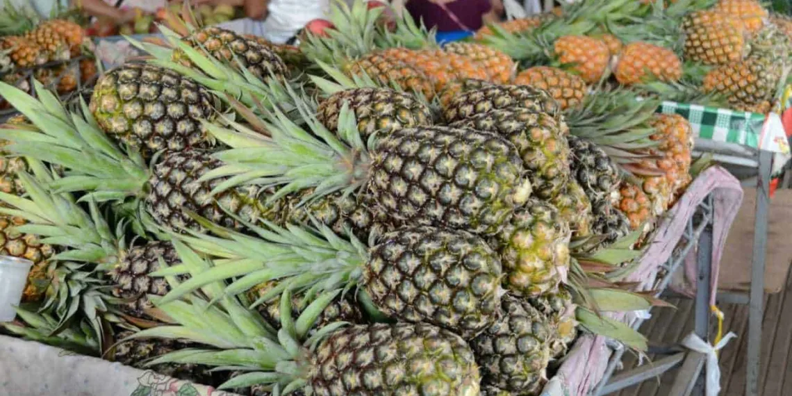 No Mercado Elias Mansour, o abacaxi ganha destaque nas bancas atraindo mais consumidores (Foto: