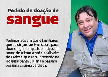 Família faz campanha de doação de sangue para Secretário de Comunicação da gestão Bocalom