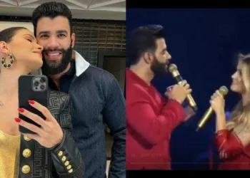 Andressa Suita sobe em palco em show de aniversário de Gusttavo Lima e ganha declaração apaixonada do cantor