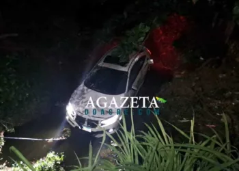 Motorista perde controle, capota veículo e cai dentro de córrego