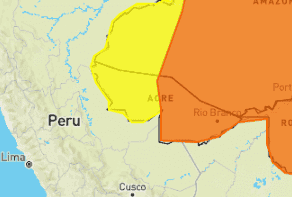 Acre segue sob alerta de perigo para chuvas e ventos intensos, nesta terça-feira