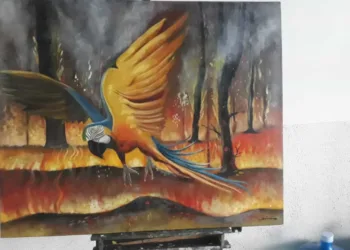 Quadro Amazônia em Chamas faz parte da exposição (Foto: Arquivo pessoal)