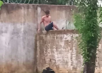 Vídeo mostra homem pulando muro do Cras Rui Lino e tentativa de furto de baterias é interrompida pela polícia (Foto: Reprodução