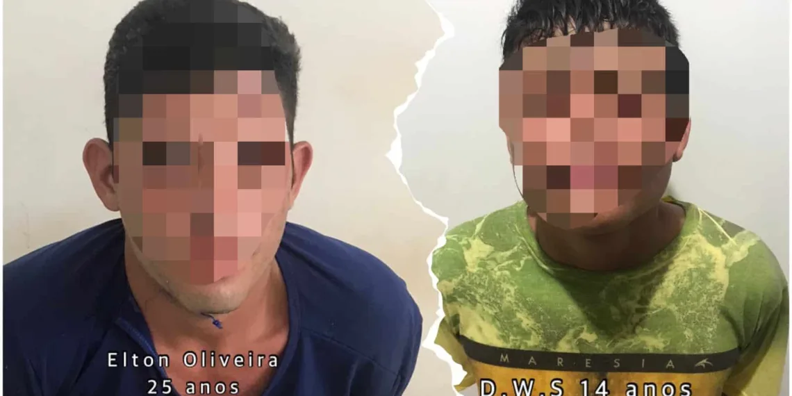 A dupla estava em uma apartamento no Ramal Clodoaldo. D.W.S de 14 anos foi apreendido. Ele tem passagem pela polícia por porte ilegal de arma de fogo. E.O.M de 24 anos foi preso e, segundo a polícia, já tem várias passagens pelo sistema prisional.