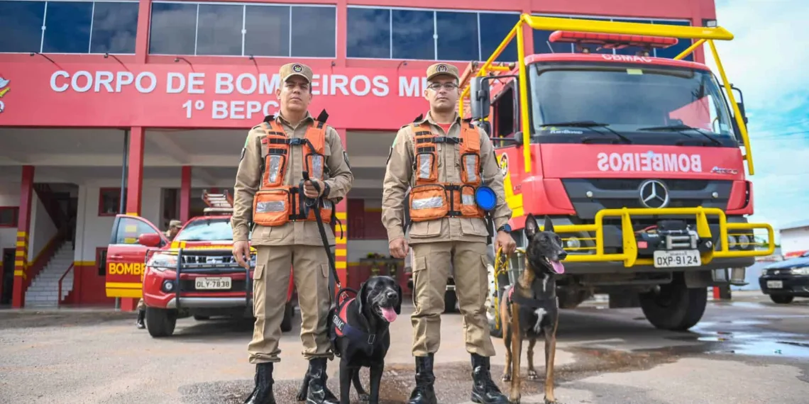 O terceiro-sargento Arryson Oliveira e o sargento Juliano Elias Pereira posam junto aos animais. Foto: Diego Gurgel/Secom