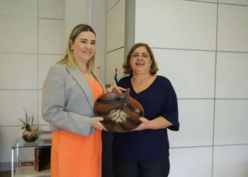 A ministra foi presenteada com uma peça artesanal do Acre. Foto: cedida