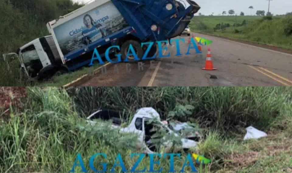Colisão entre carro e caminhão de coleta de lixo na BR-364 deixa dois gravemente feridos
