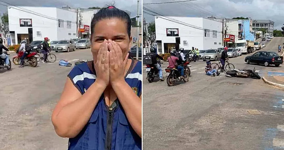 Motocicletas colidem bem na hora que servidora do Detran gravava vídeo educativo