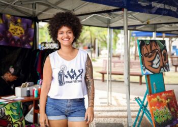 Graffiti Acreana apresenta quadros autorais de artistas locais e mostra outros produtos da arte urbana. Foto: José Caminha/Secom