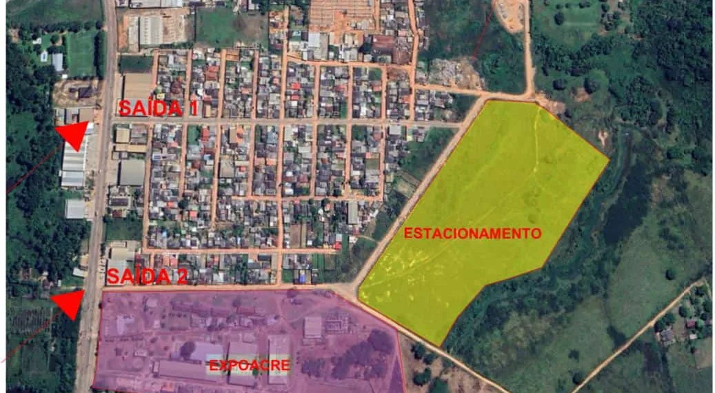 Veja onde fica localizado o estacionamento, e as saídas. Foto: cedida