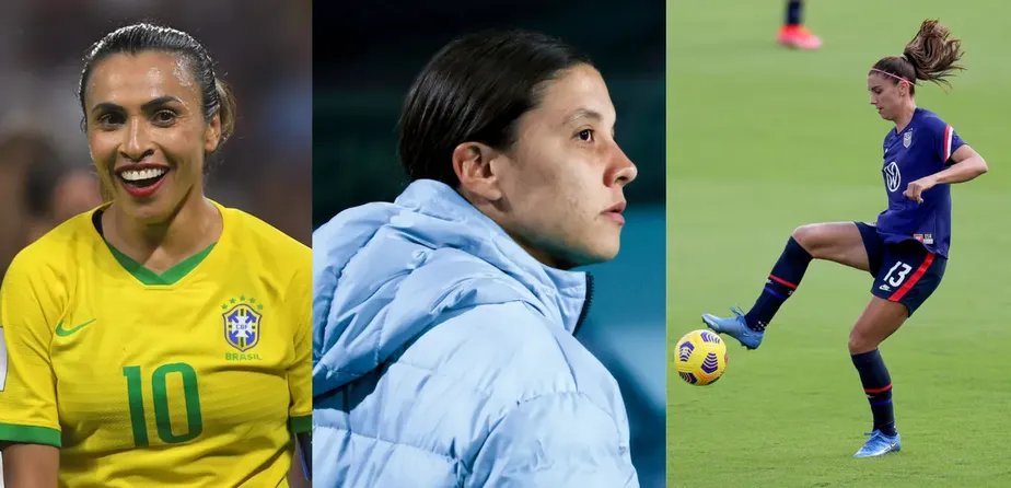 Marta (Brasil), Sam Kerr (Austrália) e Alex Morgan (Estados Unidos) estão entre as 10 jogadoras mais bem pagas da Copa do Mundo Feminina AFP