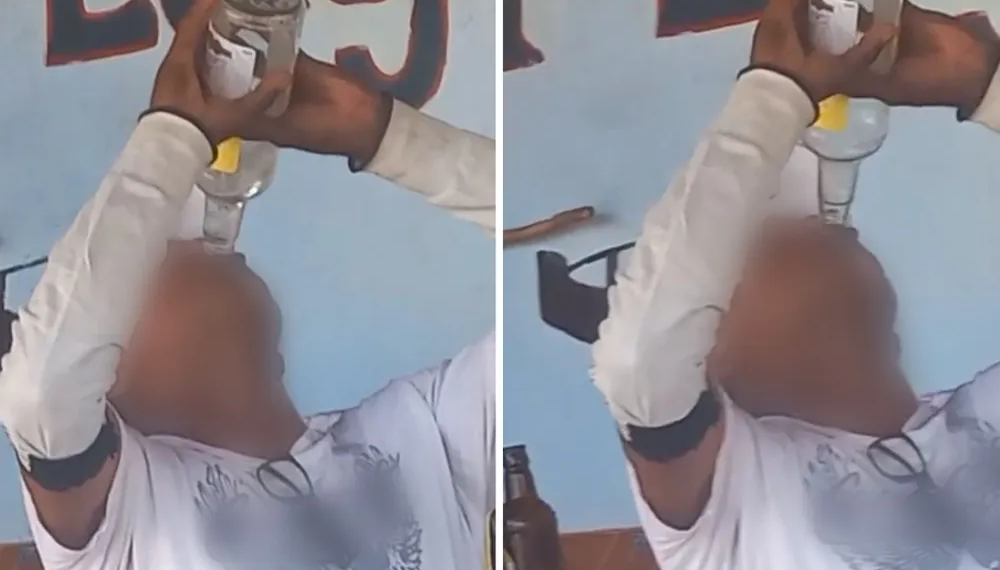 Trabalhador rural morre após ser filmado bebendo garrafa de cachaça para ganhar aposta em bar de Catalão, Goiás — Foto: Reprodução/Redes Sociais
