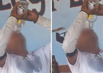 Trabalhador rural morre após ser filmado bebendo garrafa de cachaça para ganhar aposta em bar de Catalão, Goiás — Foto: Reprodução/Redes Sociais
