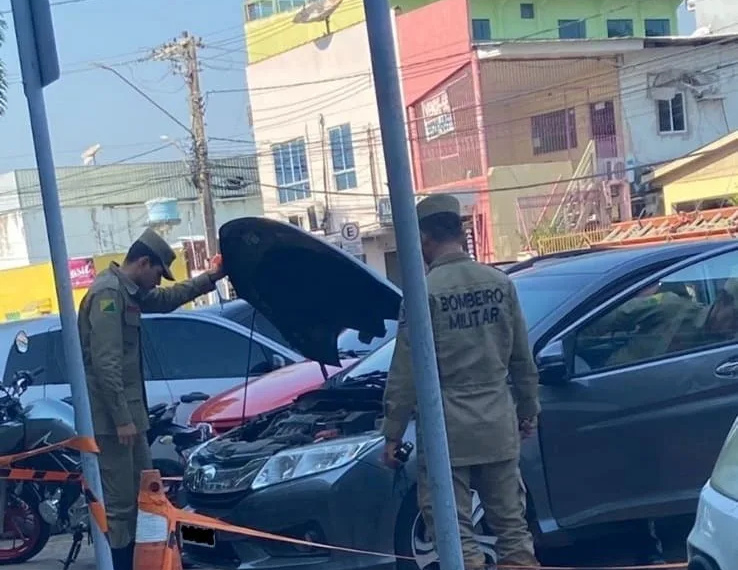 No bairro Bosque, mulher descobre jiboia no motor do carro e bombeiros não conseguem retirar animal