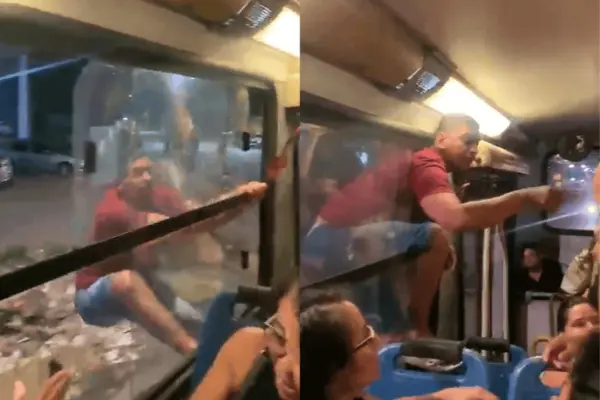 Homem flagra mulher com outro e se pendura em janela de ônibus em movimento