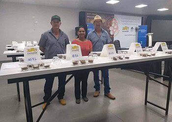 Produtores de café robusta amazônico comercializam um carregamento do produto, a ser experimentado em mercados consumidores internacionais. Foto: cedida