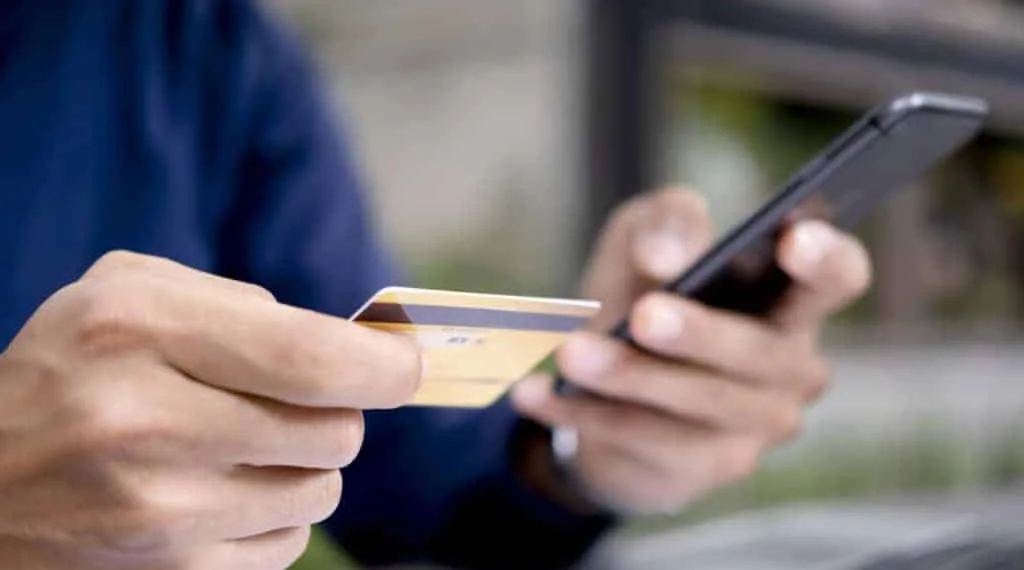 Business online shopping and online banking. Customer shopping online pay by credit card.