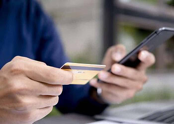 Business online shopping and online banking. Customer shopping online pay by credit card.