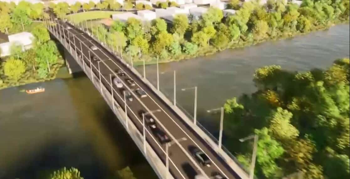 Nova ponte, com extensão de 200 metros, vai interligar o bairro Quinze e Aeroporto Velho, na baixa da Sobral. Ilustração: Sehurb