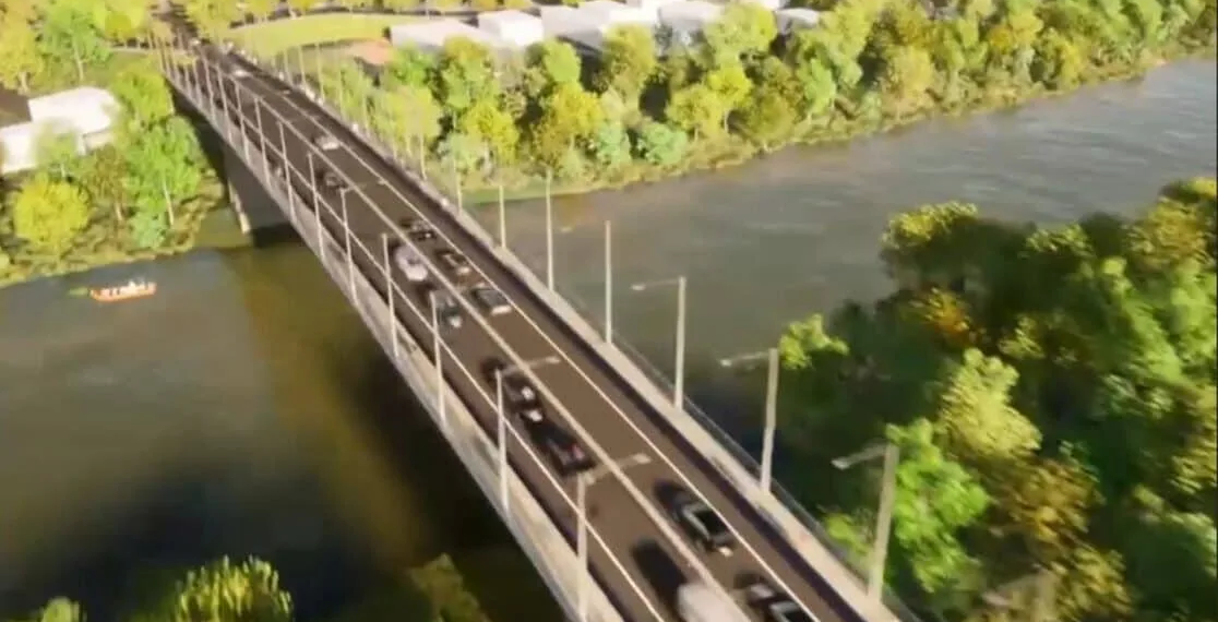 Nova ponte, com extensão de 200 metros, vai interligar o bairro Quinze e Aeroporto Velho, na baixa da Sobral. Ilustração: Sehurb