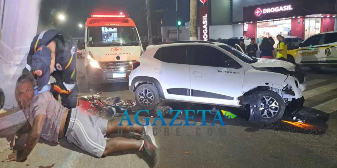 Motorista faz conversão proibida e atropela motociclista no Centro de Rio Branco