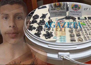 Droga no balde: PM prende homem com balde cheio de droga, arma e dinheiro