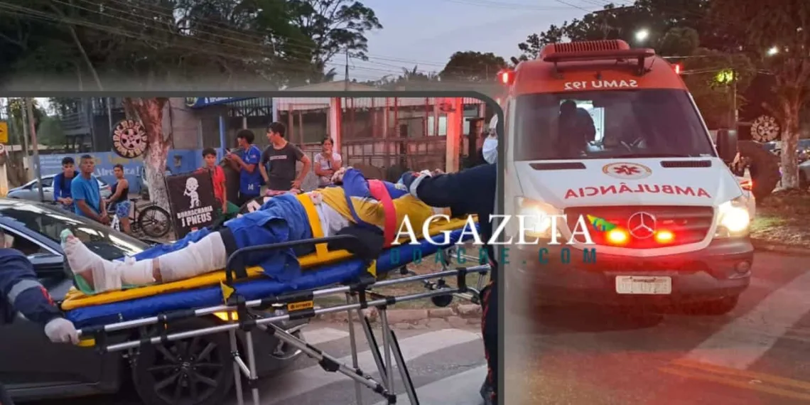 Motociclista sofre fratura exposta após avançar na contramão para ultrapassar caminhonete